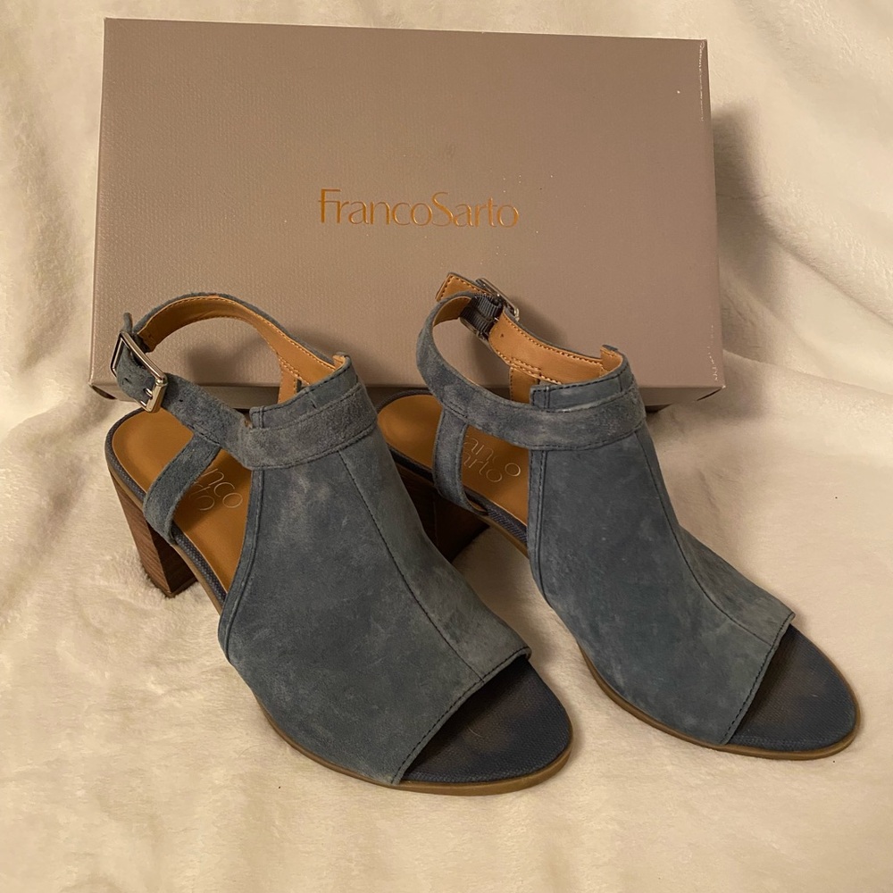 Franco Sarto “Hartlet” Denim Blue Suede Sandals